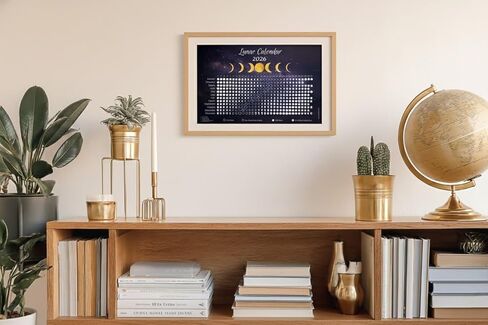 تقويم القمر 2026 - ملصق حائط أزرق داكن مقاس 18×12 بوصة مع مراحل القمر والكسوف مخطط سماوي أفقي | ديكور علم الفلك | للمساحات الجمالية المظلمة أو البسيطة in Saudi Arabia
