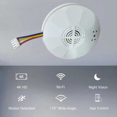 WiFi Wiring Smoke Video Detector Real-Time Camera 4K Ultra HD Clarity Small Nanny Cam with Night Vision Clear and Motion Detection Home Surveillance Security No Audio in Kuwait