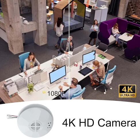 WiFi Wiring Smoke Video Detector Real-Time Camera 4K Ultra HD Clarity Small Nanny Cam with Night Vision Clear and Motion Detection Home Surveillance Security No Audio in Kuwait