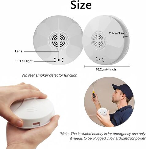 WiFi Wiring Smoke Video Detector Real-Time Camera 4K Ultra HD Clarity Small Nanny Cam with Night Vision Clear and Motion Detection Home Surveillance Security No Audio in Kuwait