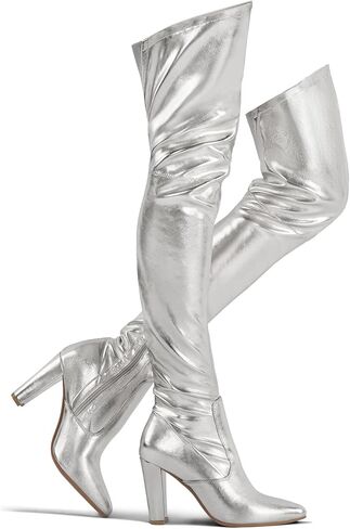 Shoe'N Tale Stretch Suede Thigh High Boots Chunky Heel Over The Knee(7,Black) in Kuwait