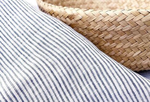 100% Linen Fabric – Lightweight Prewashed – Horizontal Stripe Patterns – Precut Style – Soft & Breathable – 52" Width – by The Linen Lab (Blue 6281, 1 Yard pre Cut) in Saudi Arabia
