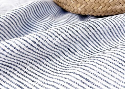 100% Linen Fabric – Lightweight Prewashed – Horizontal Stripe Patterns – Precut Style – Soft & Breathable – 52" Width – by The Linen Lab (Blue 6281, 1 Yard pre Cut) in Saudi Arabia