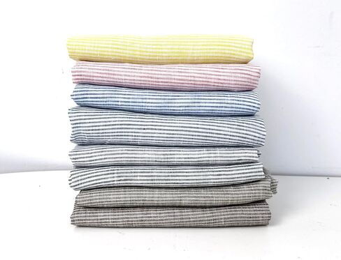 100% Linen Fabric – Lightweight Prewashed – Horizontal Stripe Patterns – Precut Style – Soft & Breathable – 52" Width – by The Linen Lab (Blue 6281, 1 Yard pre Cut) in Saudi Arabia