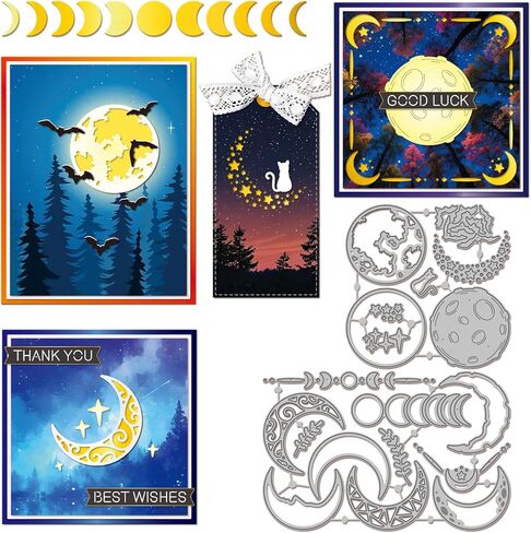 GLOBLELAND Moons Phase Corner Cutting Dies for Card Making Planet Cat and Bat Metal Die Cuts Star Leaves Plants Cuts Stencils for DIY Embossing Paper Cuts Scrapbooking Decor in Saudi Arabia