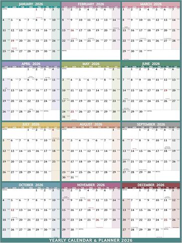 Yearly Wall Calendar 2026 - Large Yearly Calendar 2026 Vetical, Jan 2026 - Dec 2026, 33.7" x 45.1" (Open), 2026 Calendar, Large Wall Calendar 2026, Full Year Paper Calendar with Notes, Thicker Paper, Multi in Saudi Arabia