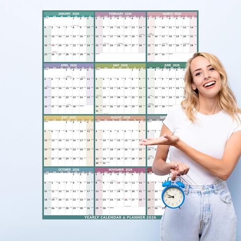 Yearly Wall Calendar 2026 - Large Yearly Calendar 2026 Vetical, Jan 2026 - Dec 2026, 33.7" x 45.1" (Open), 2026 Calendar, Large Wall Calendar 2026, Full Year Paper Calendar with Notes, Thicker Paper, Multi in Saudi Arabia