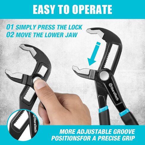 DURATECH Water Pump Pliers Set, Push-Lock Pliers Set, Upgrade Thicker Handle, 8-inch, 10-inch, 12-inch, Chrome Vanadium Steel, Organized in Pouch in Kuwait