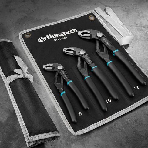 DURATECH Water Pump Pliers Set, Push-Lock Pliers Set, Upgrade Thicker Handle, 8-inch, 10-inch, 12-inch, Chrome Vanadium Steel, Organized in Pouch in Kuwait