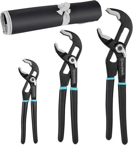 DURATECH Water Pump Pliers Set, Push-Lock Pliers Set, Upgrade Thicker Handle, 8-inch, 10-inch, 12-inch, Chrome Vanadium Steel, Organized in Pouch in Kuwait