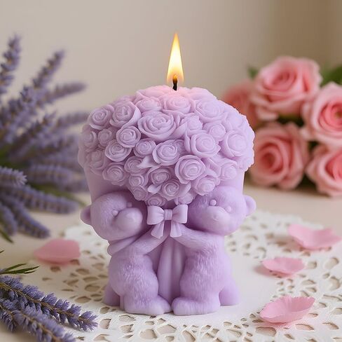 Rose Bear Candle Mold Bear Holding Bouquet Candle Mold 3D Rose Flower Silicone Molds for Candle Making Resin Aromatherapy Gypsum Wax Clay Craft in Saudi Arabia