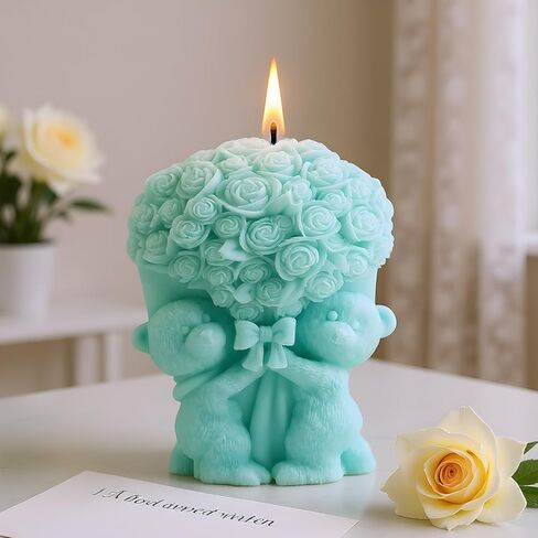 Rose Bear Candle Mold Bear Holding Bouquet Candle Mold 3D Rose Flower Silicone Molds for Candle Making Resin Aromatherapy Gypsum Wax Clay Craft in Saudi Arabia