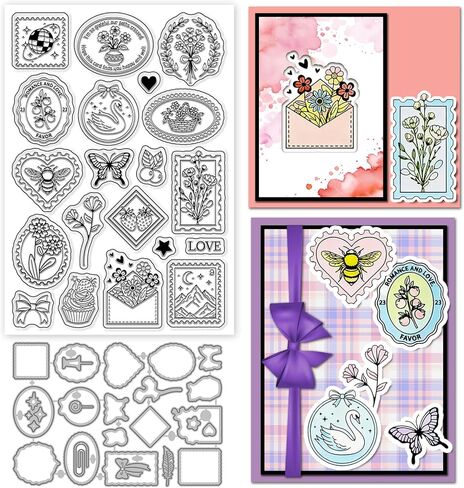 GLOBLELAND Lady Tags Clear Stamps and Cutting Dies Set for Card Making Elegant Plants Stamps Silicone Transparent Stamp Flower Frames Die Cuts for DIY Scrapbooking Embossing Photo Album in Saudi Arabia