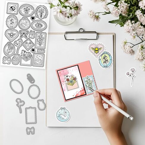 GLOBLELAND Lady Tags Clear Stamps and Cutting Dies Set for Card Making Elegant Plants Stamps Silicone Transparent Stamp Flower Frames Die Cuts for DIY Scrapbooking Embossing Photo Album in Saudi Arabia