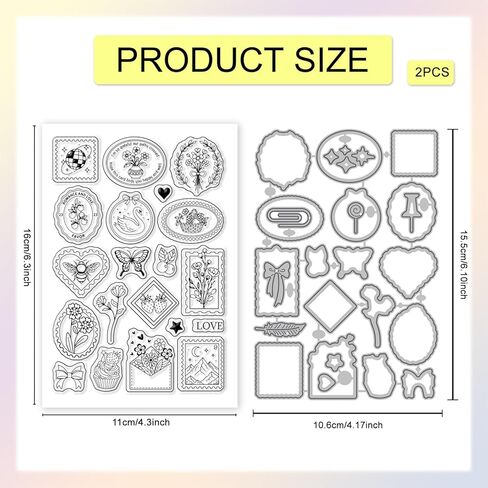 GLOBLELAND Lady Tags Clear Stamps and Cutting Dies Set for Card Making Elegant Plants Stamps Silicone Transparent Stamp Flower Frames Die Cuts for DIY Scrapbooking Embossing Photo Album in Saudi Arabia