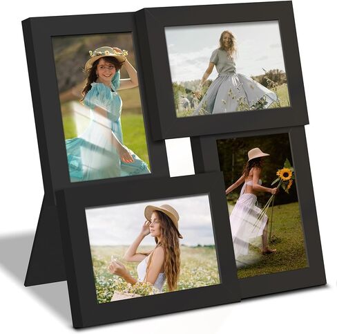 إطارات صور مجمعة مقاس 4 × 6 مصنوعة من زجاج عالي الدقة، إطارات صور مجمعة لتزيين الحائط، مجموعة من 4 قطع معلقة على الحائط أو سطح الطاولة، أسود in Kuwait
