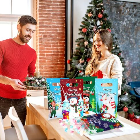 Silkfly 120 Pcs Christmas Bags Bulk Plastic Goodies Gift Bags with Handles Merchandise Candy Treat 6.3'' x 9.8'' Xmas Party Favor for Christmas Party Favor Supplies, 6 Styles in Saudi Arabia