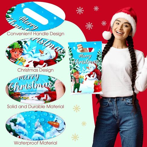 Silkfly 120 Pcs Christmas Bags Bulk Plastic Goodies Gift Bags with Handles Merchandise Candy Treat 6.3'' x 9.8'' Xmas Party Favor for Christmas Party Favor Supplies, 6 Styles in Saudi Arabia