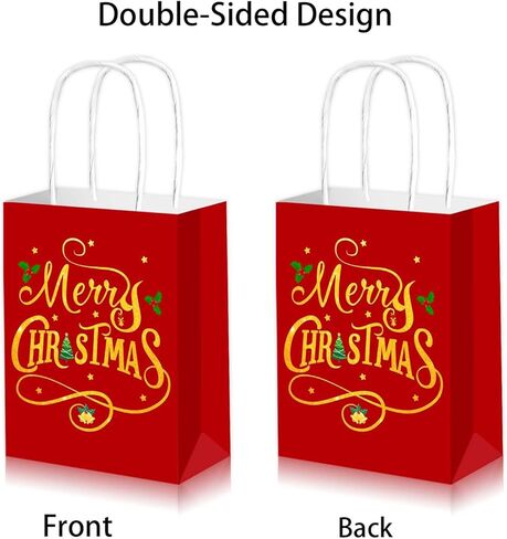 Qpout 12Pcs Small Christmas Gift Bags,Kraft Christmas Gift Bags with Handles for Holiday Party Favors and Xmas Presents(Red & Green) in Saudi Arabia