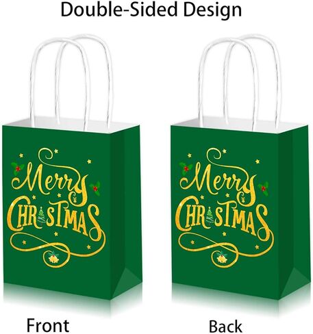 Qpout 12Pcs Small Christmas Gift Bags,Kraft Christmas Gift Bags with Handles for Holiday Party Favors and Xmas Presents(Red & Green) in Saudi Arabia