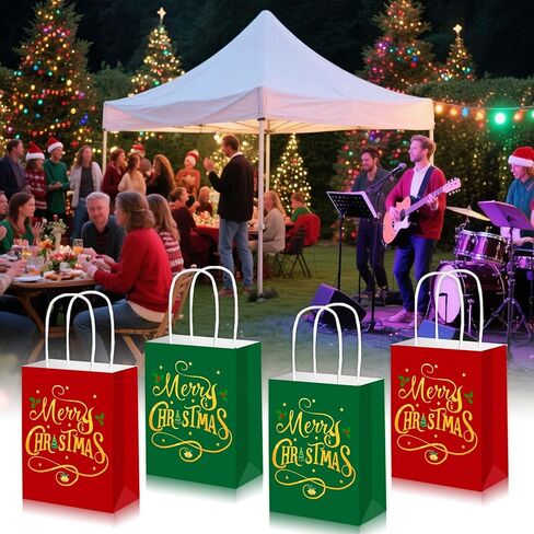 Qpout 12Pcs Small Christmas Gift Bags,Kraft Christmas Gift Bags with Handles for Holiday Party Favors and Xmas Presents(Red & Green) in Saudi Arabia