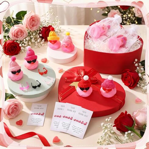 Deekin 30 مجموعة من مجموعة هدايا شكرًا لك، أنت تتخلص من بطاقات البهجة الرائعة، بط مطاطي صغير مع نظارات وقبعات مع أكياس الأورجانزا للبطاقات، لعبة كبيرة للرحلات البحرية للأطفال والطلاب وزملاء العمل (قبعة) in Kuwait