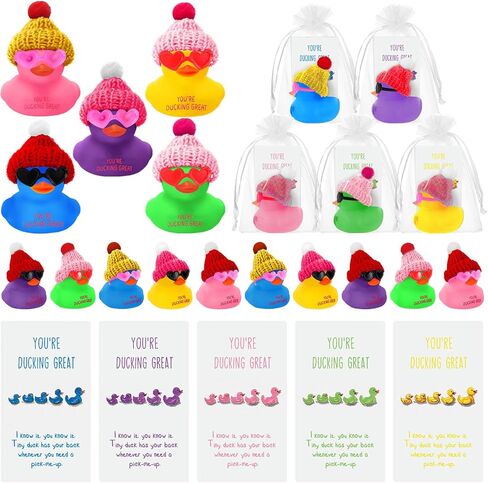 Deekin 30 Sets Thank You Gift Set You're Ducking Great Cheer up Cards Mini Rubber Ducks with Glasses and Hats with Card Organza Bags Bulk Toy for Cruises Kids Students Coworkers Exchange(Hat) in Saudi Arabia