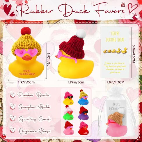 Deekin 30 Sets Thank You Gift Set You're Ducking Great Cheer up Cards Mini Rubber Ducks with Glasses and Hats with Card Organza Bags Bulk Toy for Cruises Kids Students Coworkers Exchange(Hat) in Saudi Arabia