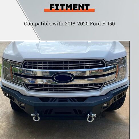 المصد الأمامي ECOTRIC متوافق مع 2018-2020 Ford F150 W/18W LED Lights، D-Rings، Squre Spotlights وWinch Plate Off Road Bumper Assembly بدون فتحات استشعار، أسود فولاذ 2 حزم in Kuwait