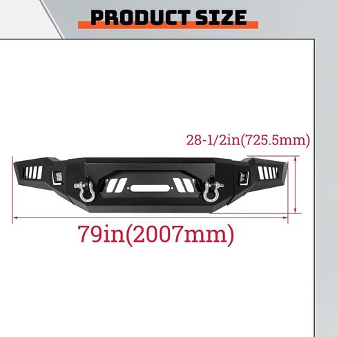 المصد الأمامي ECOTRIC متوافق مع 2018-2020 Ford F150 W/18W LED Lights، D-Rings، Squre Spotlights وWinch Plate Off Road Bumper Assembly بدون فتحات استشعار، أسود فولاذ 2 حزم in Kuwait