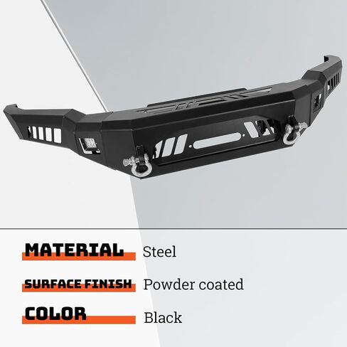 المصد الأمامي ECOTRIC متوافق مع 2018-2020 Ford F150 W/18W LED Lights، D-Rings، Squre Spotlights وWinch Plate Off Road Bumper Assembly بدون فتحات استشعار، أسود فولاذ 2 حزم in Kuwait