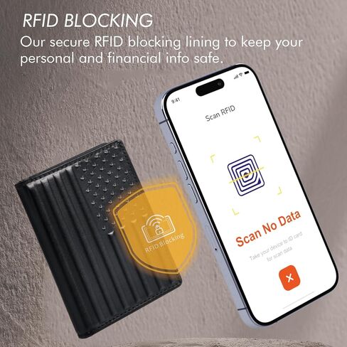 محفظة نحيفة للرجال من الجلد، حجب RFID، محافظ جلدية ثنائية الطي للرجال، محفظة صغيرة صغيرة للرجال، محفظة جيب أمامي رفيعة للرجال، هدية للرجال، محفظة العلم الأمريكي باللون الأسود in Kuwait