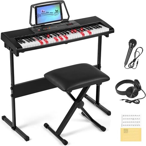 لوحة مفاتيح البيانو MUSTAR، 61 مفتاح بيانو مع مفاتيح مضيئة، بيانو كهربائي لوحة مفاتيح بيانو محمولة للمبتدئين مع حامل، دواسة مستدامة، سماعات الرأس، ميكروفون in Kuwait