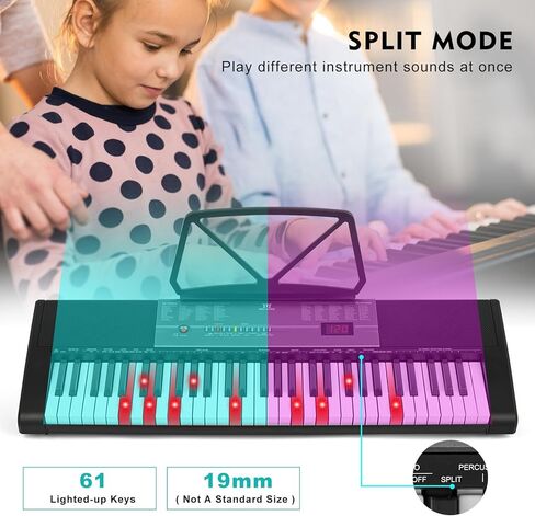 لوحة مفاتيح البيانو MUSTAR، 61 مفتاح بيانو مع مفاتيح مضيئة، بيانو كهربائي لوحة مفاتيح بيانو محمولة للمبتدئين مع حامل، دواسة مستدامة، سماعات الرأس، ميكروفون in Kuwait