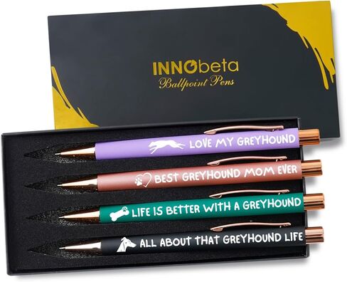 هدايا InnoBeta Greyhound لمحبي السلوقي والأم والكلاب في أعياد الميلاد والكريسماس، مجموعة أقلام حبر جاف مكونة من 4 قطع، حبر أسود in Saudi Arabia
