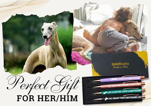 هدايا InnoBeta Greyhound لمحبي السلوقي والأم والكلاب في أعياد الميلاد والكريسماس، مجموعة أقلام حبر جاف مكونة من 4 قطع، حبر أسود in Saudi Arabia