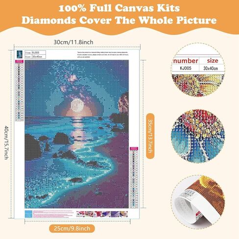 مجموعة طلاء ألماس 5D DIY، مشهد ضوء القمر للشاطئ المثقوب بالكامل، فن كريستالي لمناظر طبيعية للمحيط ليلاً مرصع بالنجوم، ديكور جدار المنزل in Kuwait