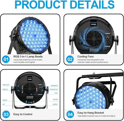 بيتوبر مصابيح مسرحية وامضة باضاءة LED 54×3 واط باضاءة RGB وDMX512/مصابيح دي جيه تعمل بالصوت لحفلات الزفاف والنوادي والحفلات الموسيقية (قطعتان) [فئة الطاقة A+++] in Kuwait