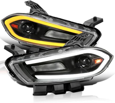 SPEC-D TUNING Black Smoke Projector Headlights w/Switchback Sequential LED Signal Tube and Startup Animation Compatible with 2013-2016 Dodge Dart, Left + Right Pair Headlamps Assembly in Saudi Arabia