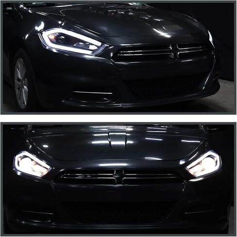 SPEC-D TUNING Black Smoke Projector Headlights w/Switchback Sequential LED Signal Tube and Startup Animation Compatible with 2013-2016 Dodge Dart, Left + Right Pair Headlamps Assembly in Saudi Arabia