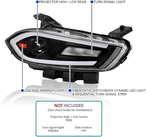 SPEC-D TUNING Black Smoke Projector Headlights w/Switchback Sequential LED Signal Tube and Startup Animation Compatible with 2013-2016 Dodge Dart, Left + Right Pair Headlamps Assembly in Saudi Arabia