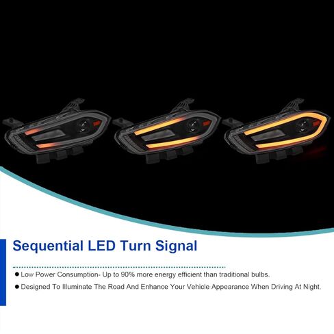 SPEC-D TUNING Black Smoke Projector Headlights w/Switchback Sequential LED Signal Tube and Startup Animation Compatible with 2013-2016 Dodge Dart, Left + Right Pair Headlamps Assembly in Saudi Arabia