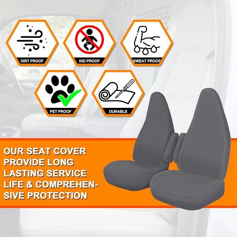غطاء مقعد متوافق مع 1996-2009 Chevy Express & GMC Savanna، كراسي الكابتن الأمامية مع مساند رأس مصبوبة ومسند ذراع داخلي، فحمي in Kuwait