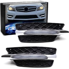 مصابيح LED نهارية بيضاء من iJDMTOY مع حواف متوافقة مع 2011-2014 Mercedes W204 C-Class C250 C300 C350 ممتص الصدمات الرياضي، نمط OEM DRL مدعوم بـ 4 قطع مصابيح LED عالية الطاقة in Kuwait