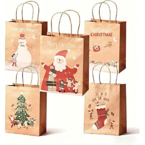 Christmas Gift Bags with Handle 10Pcs Small Christmas Kraft Paper Bags Holiday Gift Bags for Xmas Presents, 9.1x7.1x3.7 Inches, 5 Designs in Saudi Arabia