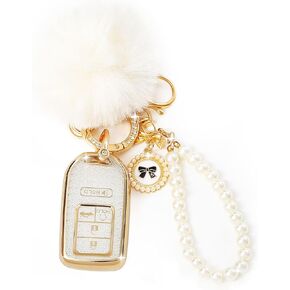 متوافق مع غطاء Honda Key Fob مع سلسلة مفاتيح Pom Pom، ملحقات غطاء مفتاح السيارة لـ 2016-2022 Honda Accord Civic Pilot Ridgeline Passport مفتاح ذكي عن بعد للنساء، وردي-5 أزرار in Kuwait