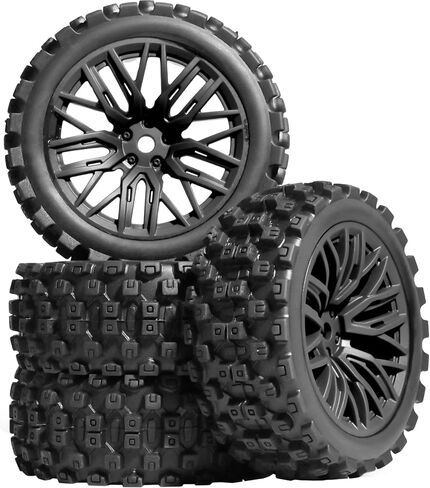 مجموعة إطارات مطاطية وعجلات بلاستيكية للسيارة الزاحفة مسبقة اللصق، 4 قطع، إطارات وإطارات 70 مم × 26 مم مع سداسية 12 مم تناسب ARRMA 1/14 1/16 1/18 جرانيت/تايفون جروم RC على/الطرق الوعرة سيارة شاحنة زاحفة (أسود) in Kuwait