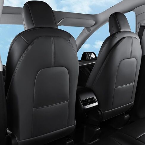 واقيات ظهر المقعد مناسبة لموديل Tesla Y وModel 3 وModel S/X (تناسب 2025 Model Y و2024–2025 Model 3 Highland)، سجادات ركلة ممتازة مقاومة للاهتراء مع جيب منظم، مجموعة من 2، أسود in Saudi Arabia