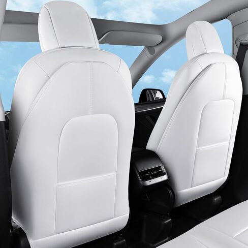 واقيات ظهر المقعد مناسبة لموديل Tesla Y وModel 3 وModel S/X (تناسب 2025 Model Y و2024–2025 Model 3 Highland)، سجادات ركلة ممتازة مقاومة للاهتراء مع جيب منظم، مجموعة من 2، أسود in Saudi Arabia