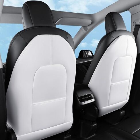 واقيات ظهر المقعد مناسبة لموديل Tesla Y وModel 3 وModel S/X (تناسب 2025 Model Y و2024–2025 Model 3 Highland)، سجادات ركلة ممتازة مقاومة للاهتراء مع جيب منظم، مجموعة من 2، أسود in Saudi Arabia